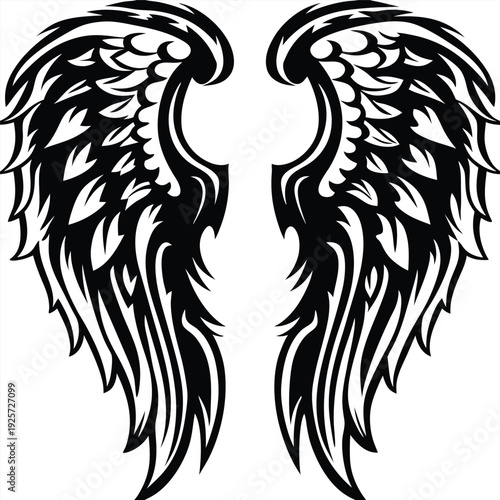 Sharp Tribal Feathers and Wings Silhouette, Professional Vector for Tattoo Studio Art
