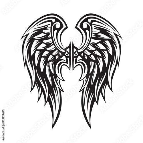 Modern Tribal Wing Silhouette Vector for Minimalist Tattoo Art