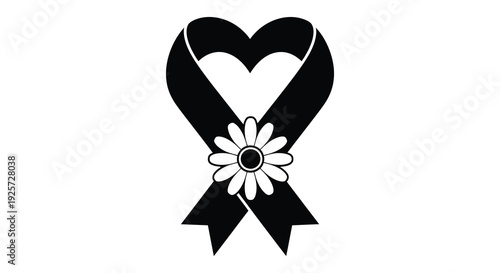 Black ribbon with a white flower a symbol of remembrance silhouette