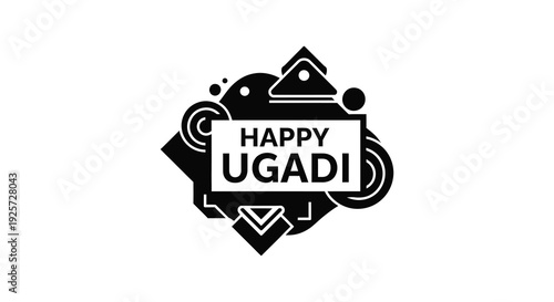 Ugadi festival graphic with decorative elements and bold text a black silhouette