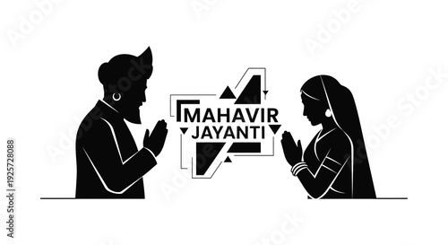 Mahavir Jayanti celebration with praying couple in black silhouette high quality