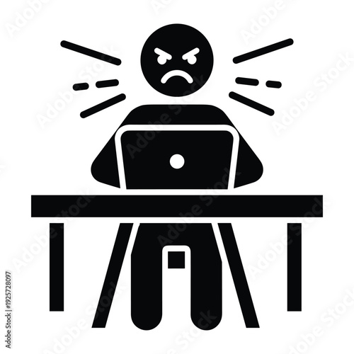 Frustrated person yelling at computer screen due to technical problems or heavy workload