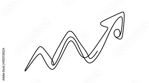 Continuous one-line art of a dynamic arrow moving upwards, symbolizing business growth and financial progress