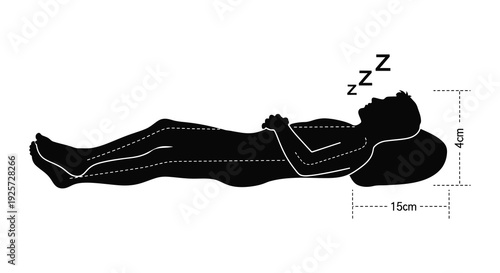 Sleeping person side view with measurements a distinct black silhouette