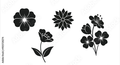 Floral arrangement featuring detailed black flower shapes a striking silhouette