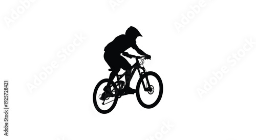 Mountain biker in mid air dynamic pose against a white background silhouette