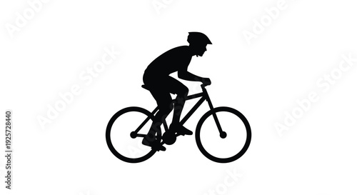 A cyclist riding a mountain bike depicted in striking black silhouette