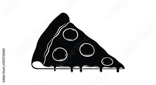 A single slice of pizza with toppings a striking silhouette