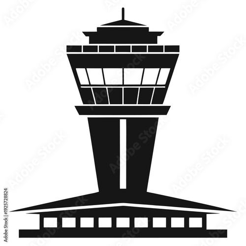 air traffic control tower silhouette line art vector illustration with a white background