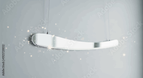 Sleek modern curved suspension light fixture illuminates a minimalist wall with sparkling magical fairy dust effects creating an elegant ambiance for interior design concepts