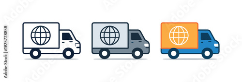 International route context shown by a delivery truck with boxy body and cab simplified into one clear form, identical geometry