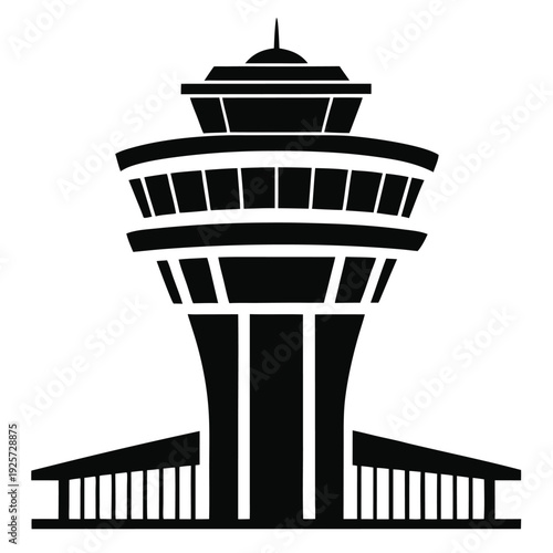 air traffic control tower silhouette line art vector illustration with a white background
