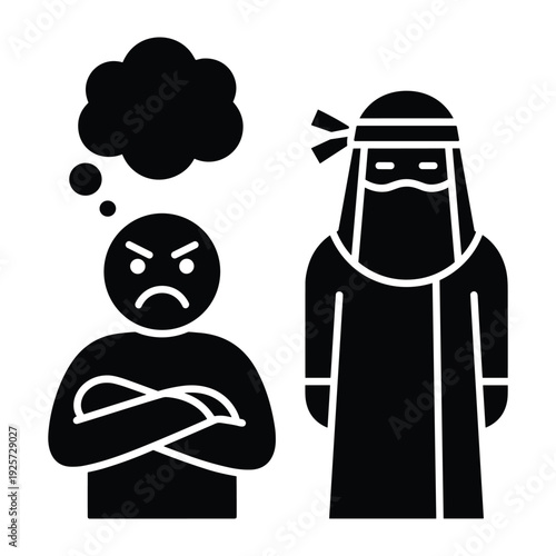 Icon representing social issues of Islamophobia and discrimination against woman in traditional dress