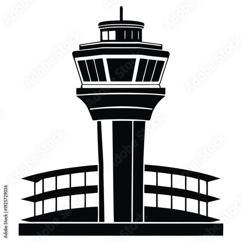 air traffic control tower silhouette line art vector illustration with a white background