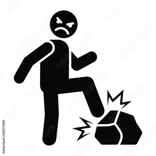 A black pictogram of a frustrated person kicking a stone to express intense anger