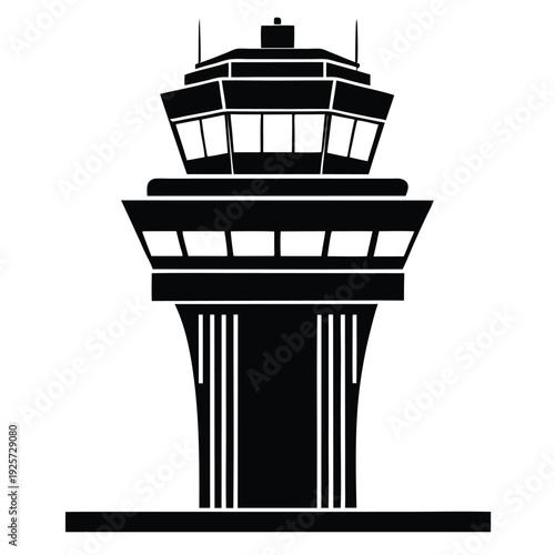 air traffic control tower silhouette line art vector illustration with a white background