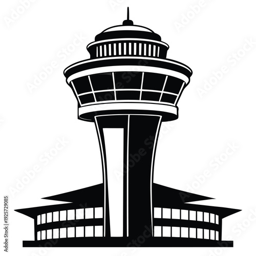 air traffic control tower silhouette line art vector illustration with a white background