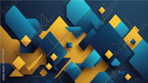 3D abstract blue geometric background featuring a digital pattern of triangles and cubes in a light architectural space for business technology wallpaper design