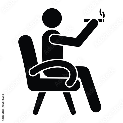 Black pictogram showing a human figure seated on a chair holding a cigarette