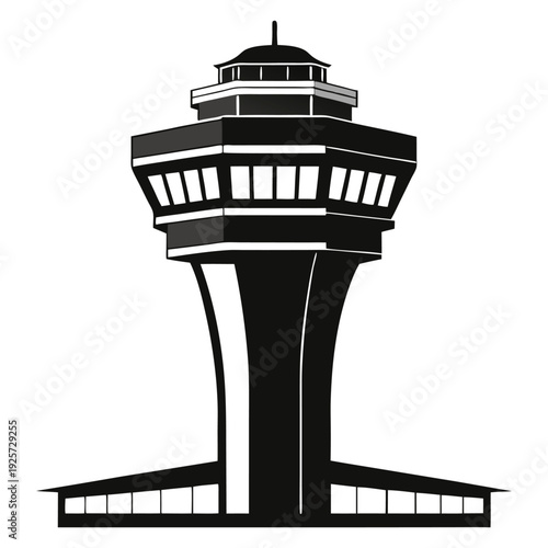 air traffic control tower silhouette line art vector illustration with a white background