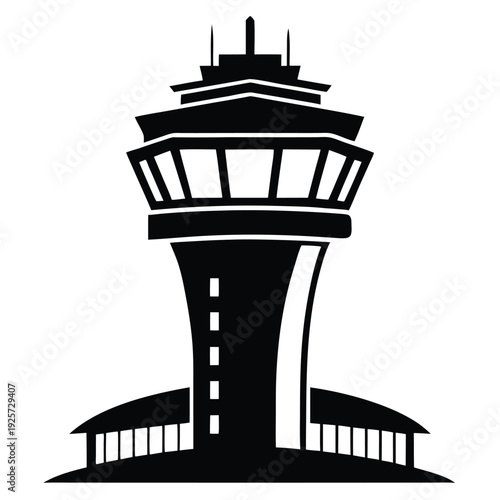 air traffic control tower silhouette line art vector illustration with a white background