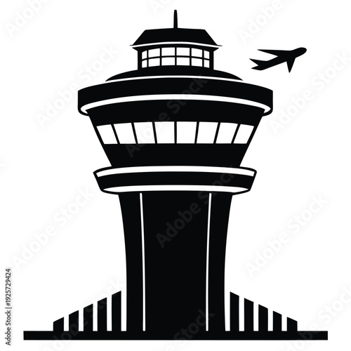 air traffic control tower silhouette line art vector illustration with a white background