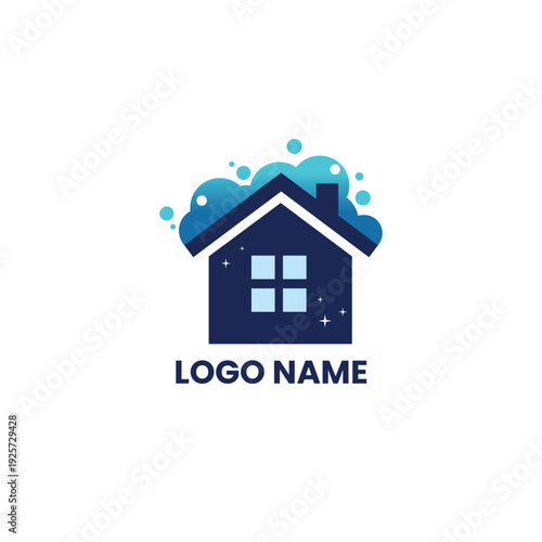 Modern Cleaning Service With House Icon Logo Design Template