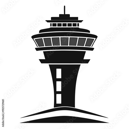 air traffic control tower silhouette line art vector illustration with a white background