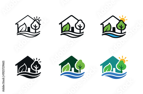 Environmental lifestyle symbol showing natural elements combined with a simple dwelling shape to express sustainable living