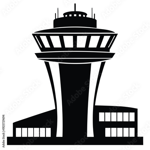 air traffic control tower silhouette line art vector illustration with a white background
