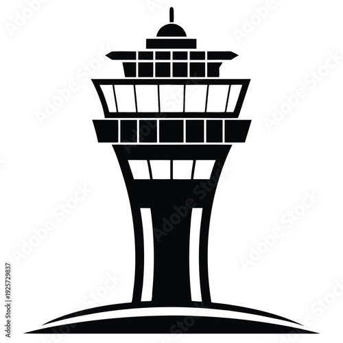 air traffic control tower silhouette line art vector illustration with a white background