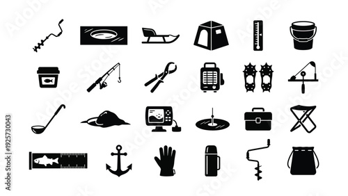 Black Silhouette Icon Set on White Background