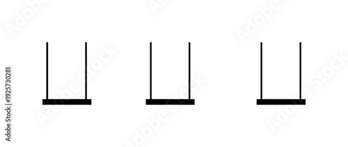 Open-air moment depicted by a simple swing seat suspended from two straight ropes captured as one unified symbol, identical