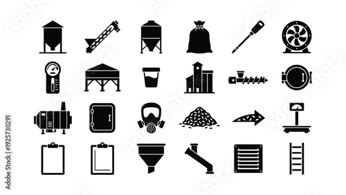 Industrial Icons Set Isolated on White Background