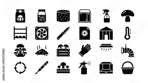 Black Housekeeping Icons Set on White Background