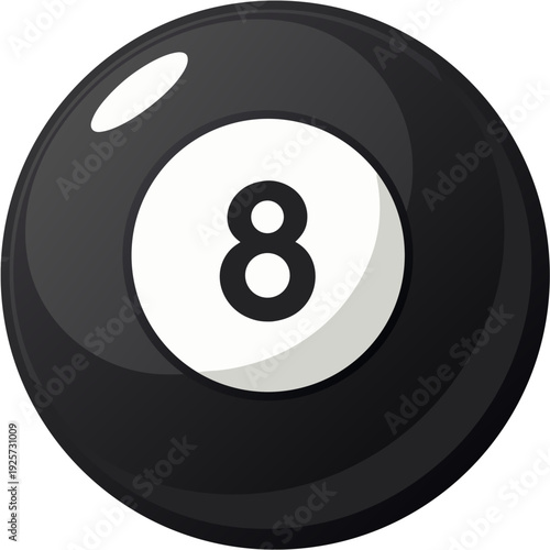 Black Billiard Pool Ball Number 8 Flat Vector Illustration