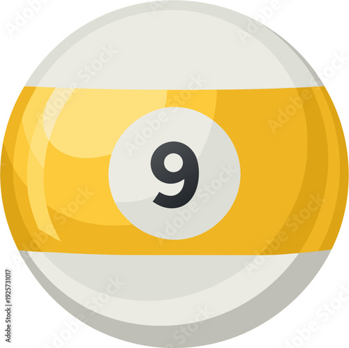 Yellow Striped Billiard Pool Ball Number 9 Flat Vector