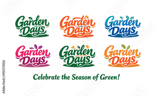 Seasonal holiday banner with promotional slogan presenting modern lettering logo set for Garden Days, inspirational
