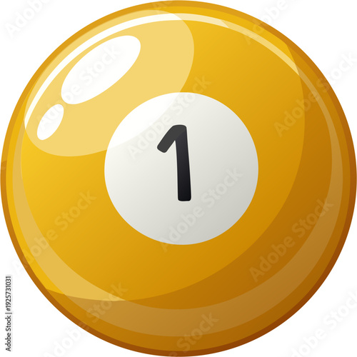 Yellow Billiard Pool Ball Number 1 Flat Vector Illustration