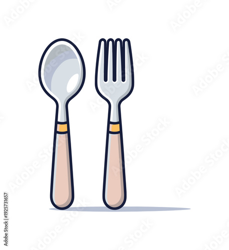 Simple cartoon illustration of a spoon and fork on a white background