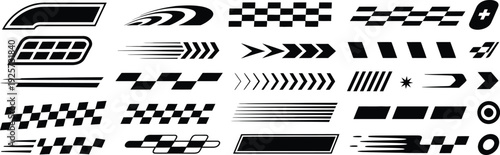 collection of racing stripes and checkered flag vector graphics for car decals and motorsport design