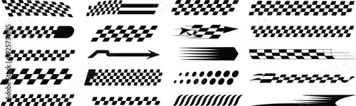 set of 20 racing stripe and checkered flag elements in black