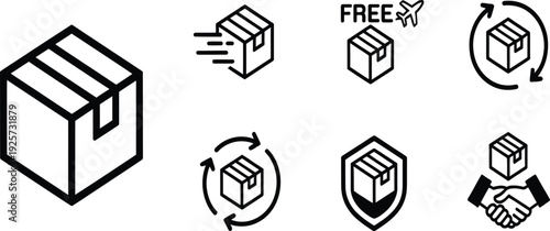 e-commerce shipping and delivery line icons set
