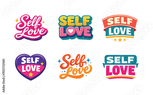 Clean modern holiday banner illustration displaying modern lettering logo set for Self Love, professional logo-style typography