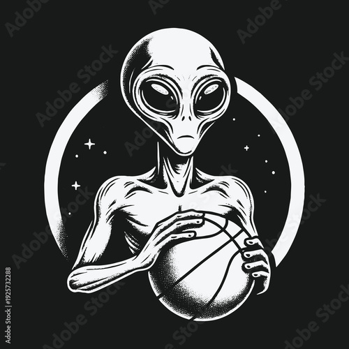 Alien Athlete: Extraterrestrial Basketball Player Focused on the Game.