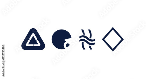 Minimalist icons in dark blue on white background with simple shapes and clean lines for graphic design