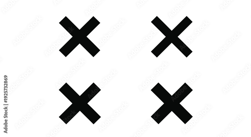 Fototapeta premium Four black x marks arranged on a white background silhouette