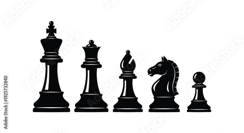 Black chess pieces arranged in a row a striking silhouette