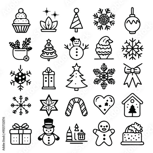 set of christmas line icons silhouette line art vector illustration with a white background