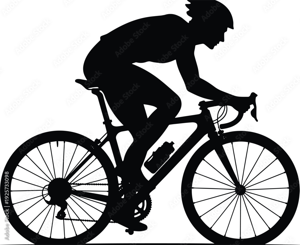Fototapeta premium Road cyclist silhouette illustration, bicycle sport artwork, cycling fitness vector design, athletic transport graphic icon, black white rider symbol
